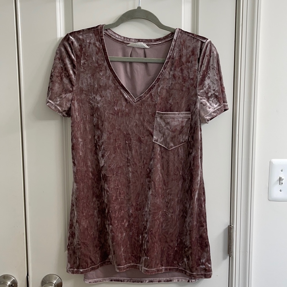 Dusty Pink Velvet Tee With Chest Pocket